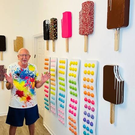 Food-inspired pop art sculpture by Stanford Slutsky with dessert and candy themes